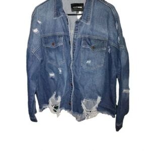 Edgy Blue Distressed Denim Jacket